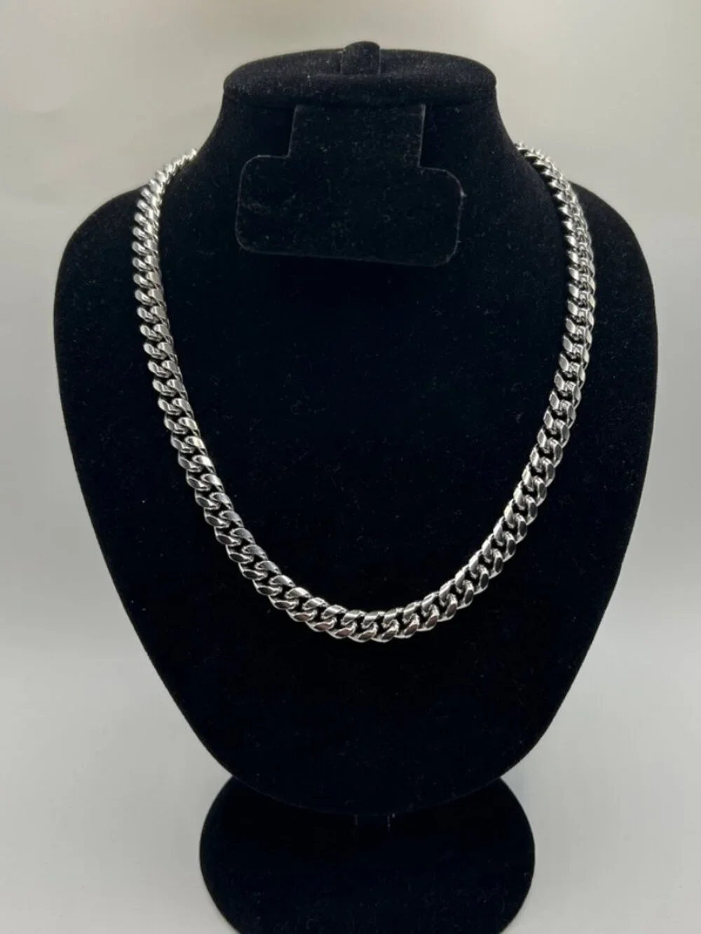 Cuban Chain Real Silver Stainless Steel 8mm 22 Inch Plated Waterproof Mens